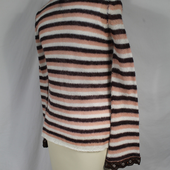 Dex Anthro Brown Pink White Stripe Cardigan Mohair - Picture 4 of 7